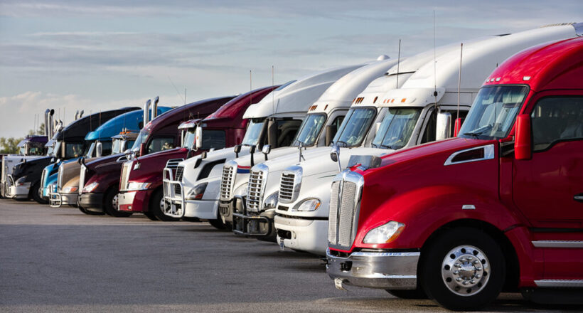 Semi Trucks Parked at Truck Stop, Missouri Semi Trucks Parked at Truck Stop, Missouri